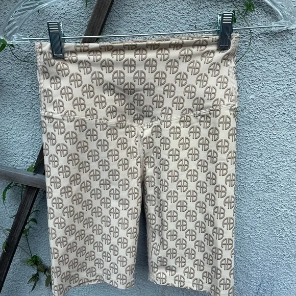 Anine Bing Blake Biker Short in Camel Monogram Print New With Tags!
